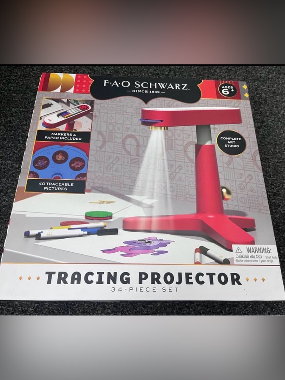 FAO Schwarz Red Tracing Projector Art Studio - 34 Piece Set